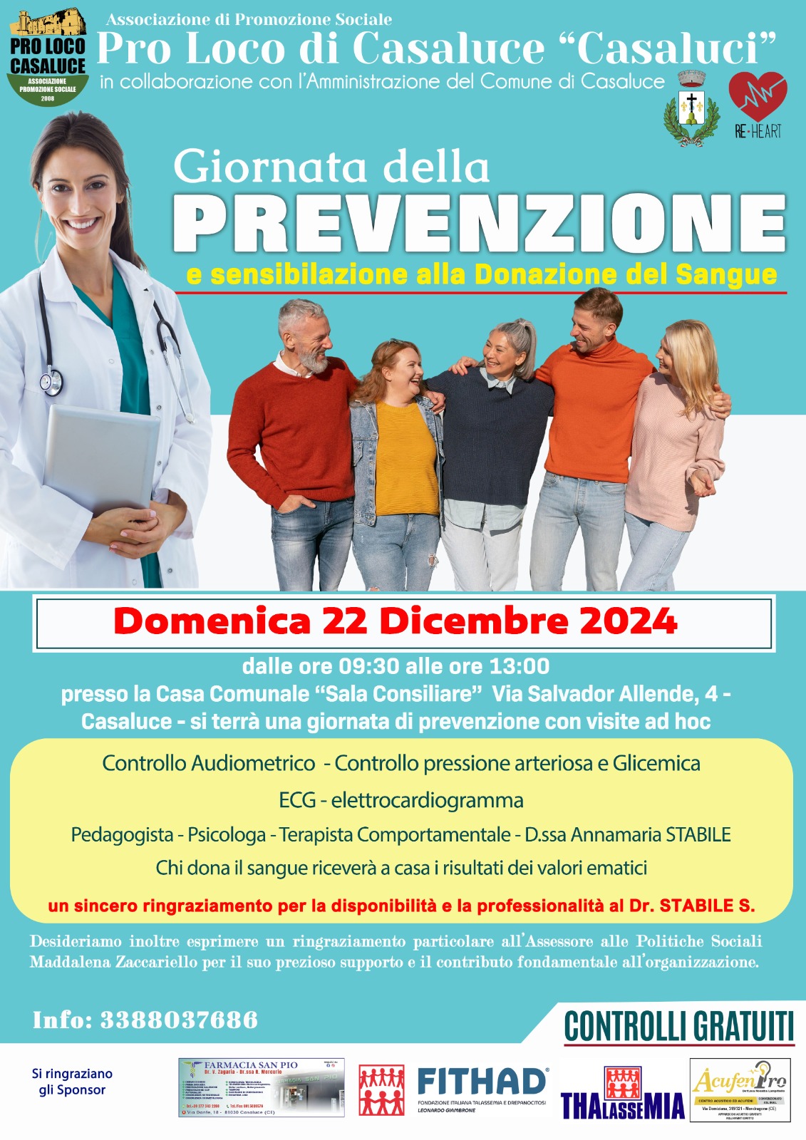 A CASALUCE LA GIORNATA DELLA PREVENZIONE e sensibilizzazione alla donazione del sangue